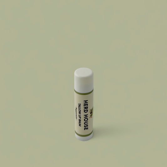 Grass-fed regenerative peppermint tallow lip balm for naturally soft and hydrated lips