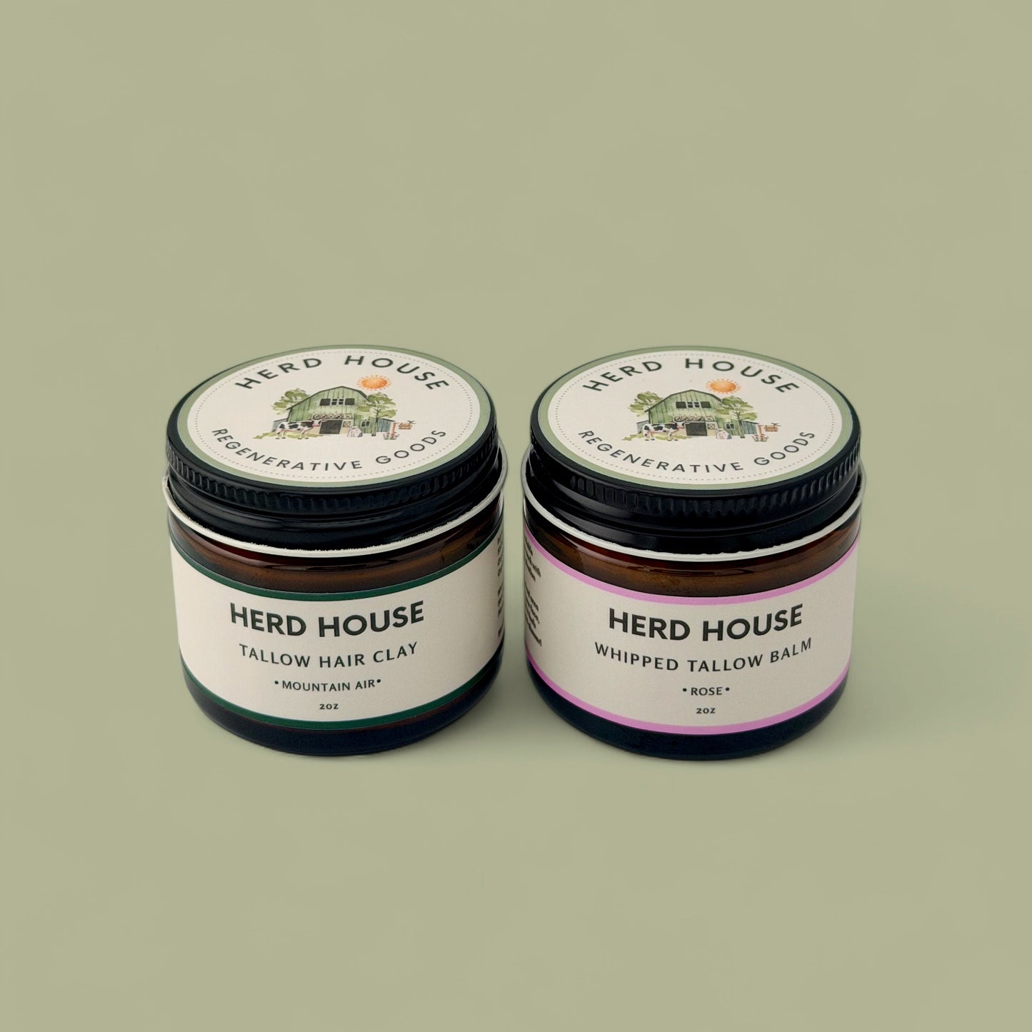 Grass-fed regenerative whipped tallow balm and natural matte hair clay bundle for skincare and hair styling