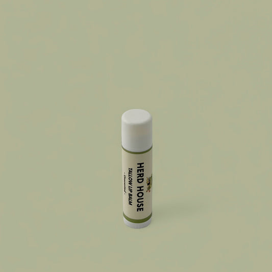 Grass-fed regenerative unscented tallow lip balm for naturally soft and hydrated lips