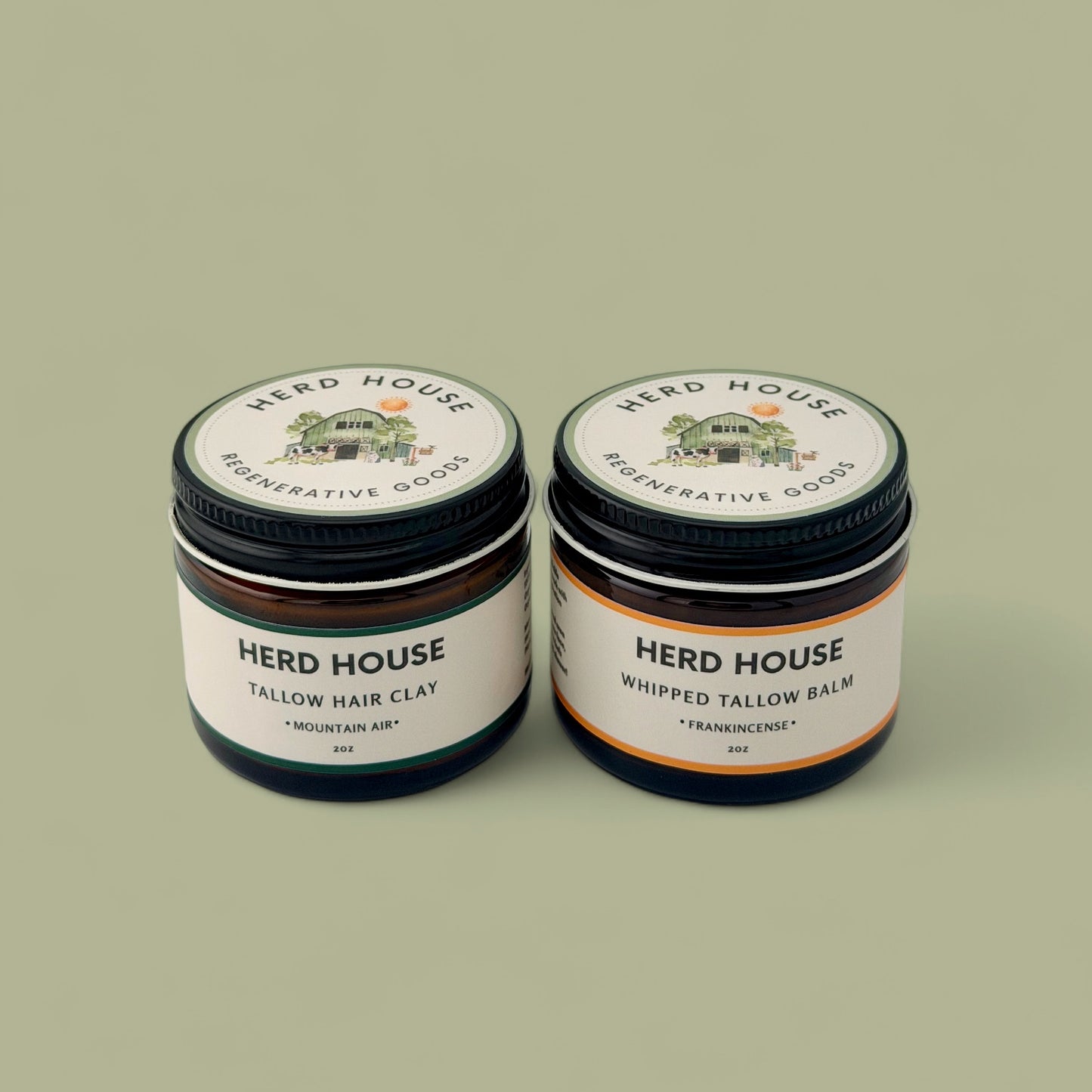 Grass-fed regenerative whipped tallow balm and natural matte hair clay bundle for skincare and hair styling