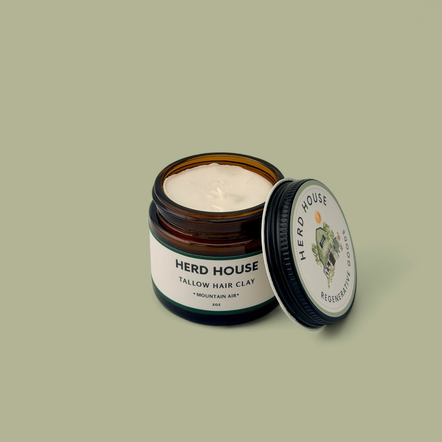 Grass-fed regenerative tallow hair clay in Mountain Air scent with frankincense, pine, and Texas cedarwood for a natural matte finish