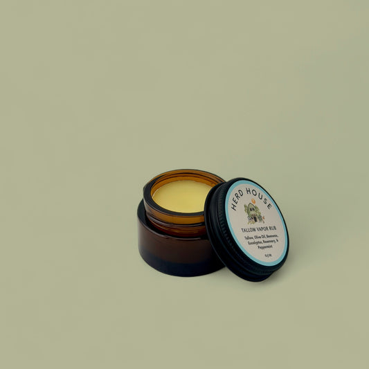 Grass-fed regenerative tallow vapor rub made with eucalyptus, peppermint, and other natural essential oils